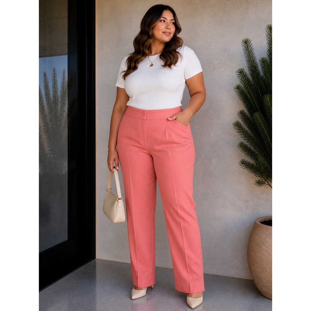 Talbots Chatham Ankle Pant 16W Coral Pink Side Zip Cotton Stretch‎ Trousers